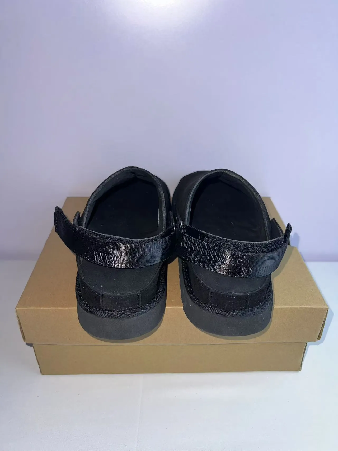 UGG Black Suede Upper Elastic Heel Strap Slippers 5
