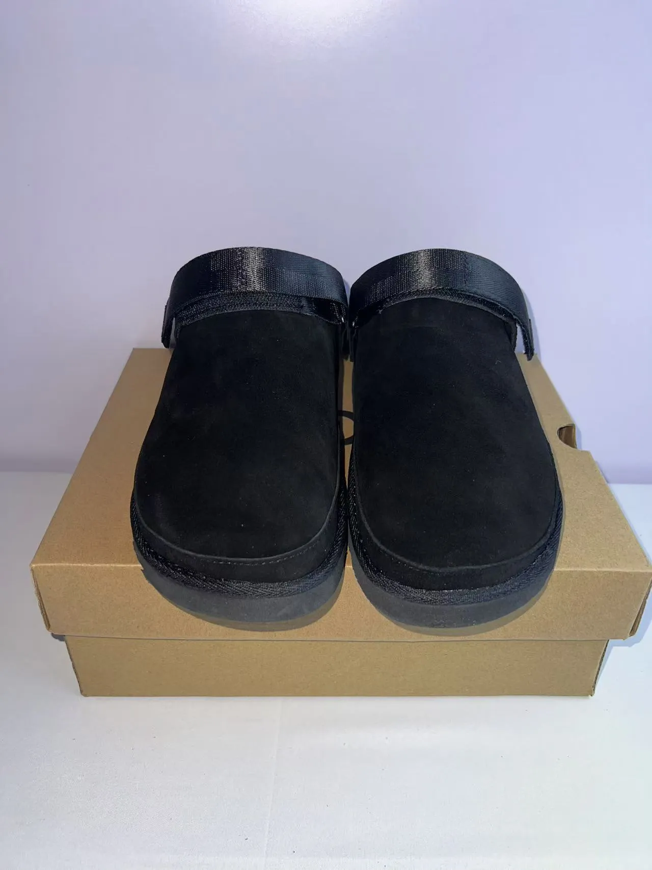 UGG Black Suede Upper Elastic Heel Strap Slippers 6