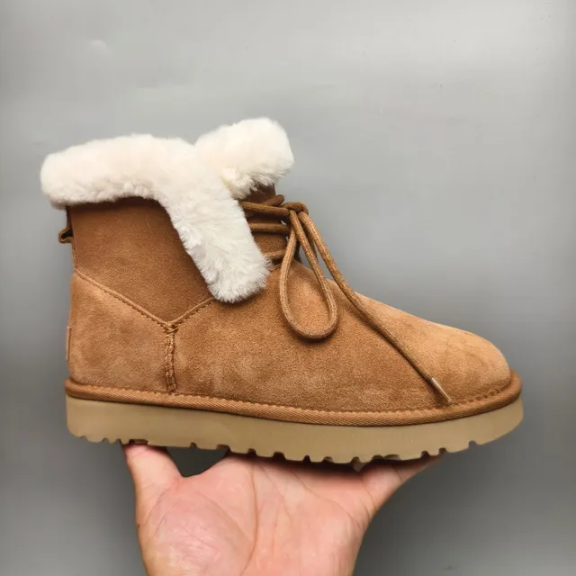 UGG Marrom Bege Suede Superior Dobrar Para Baixo Forro de Cordeiro Punho Botas de Tornozelo 2