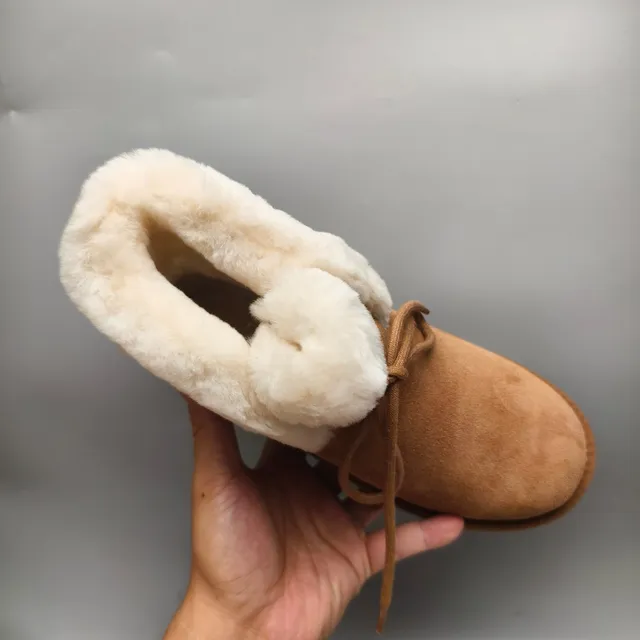UGG Marrom Bege Suede Superior Dobrar Para Baixo Forro de Cordeiro Punho Botas de Tornozelo 3