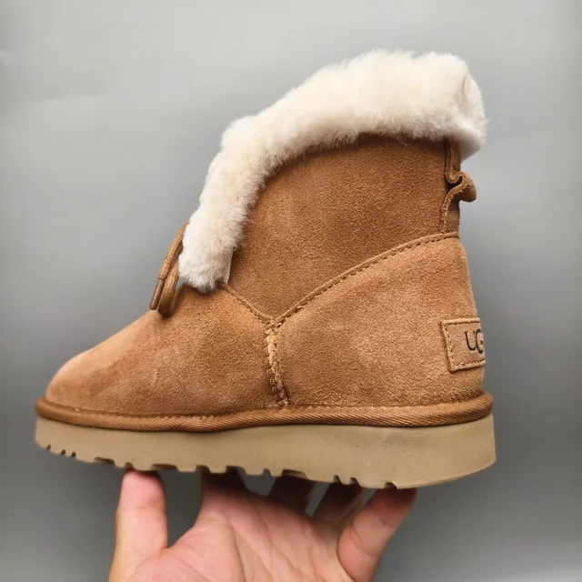 UGG Marrom Bege Suede Superior Dobrar Para Baixo Forro de Cordeiro Punho Botas de Tornozelo 4