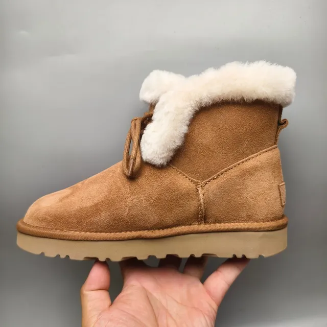 UGG Marrom Bege Suede Superior Dobrar Para Baixo Forro de Cordeiro Punho Botas de Tornozelo 7