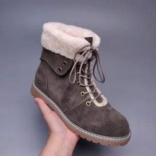 UGG Brown Beige Suede Upper Shearling-Lined Collar Ankle Boots