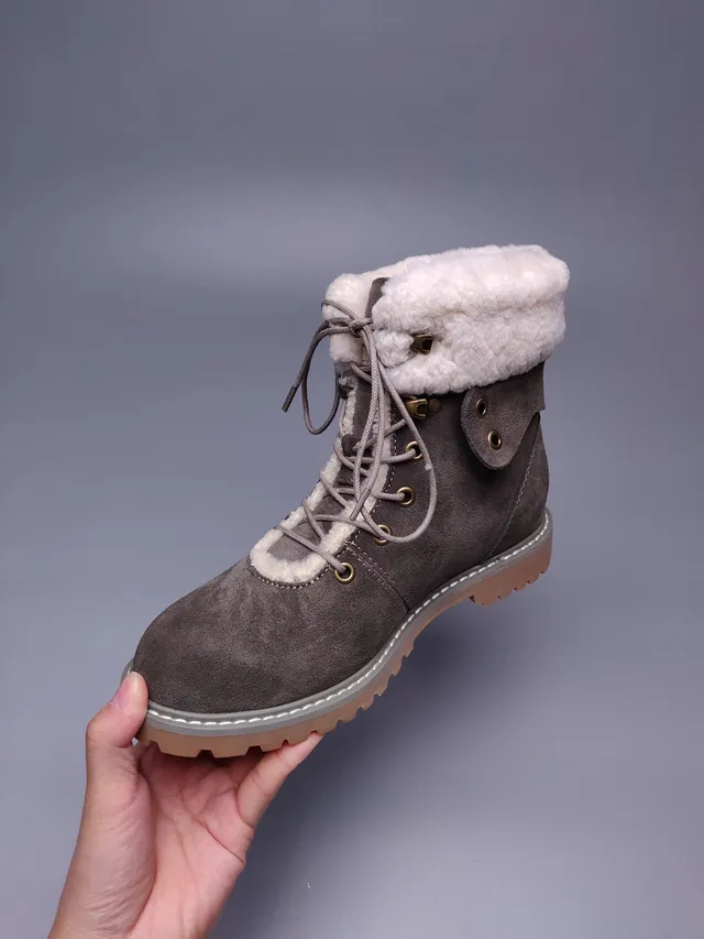 UGG Brown Beige Suede Upper Shearling-Lined Collar Ankle Boots 2
