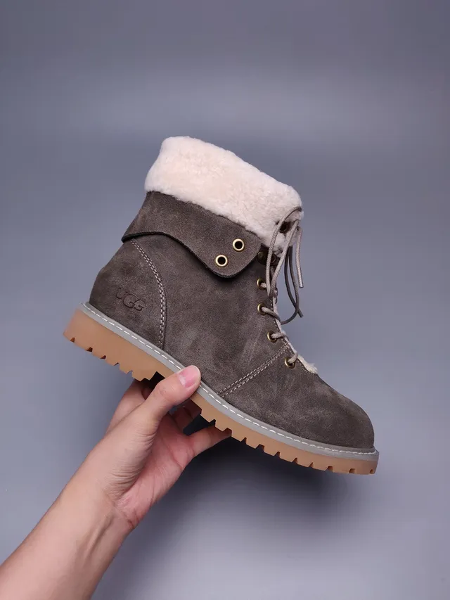 UGG Brown Beige Suede Upper Shearling-Lined Collar Ankle Boots 3
