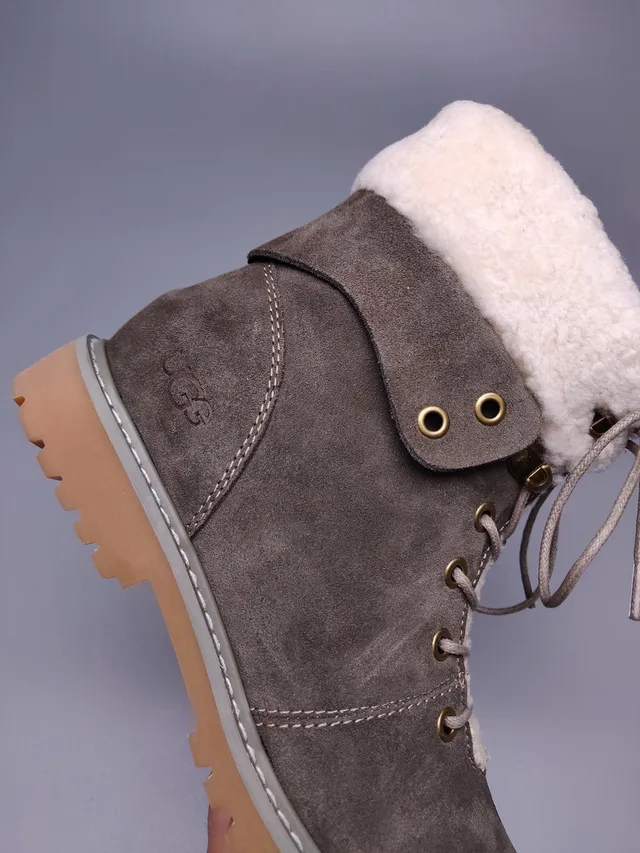 UGG Brown Beige Suede Upper Shearling-Lined Collar Ankle Boots 4
