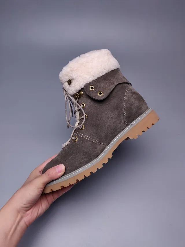 UGG Brown Beige Suede Upper Shearling-Lined Collar Ankle Boots 8