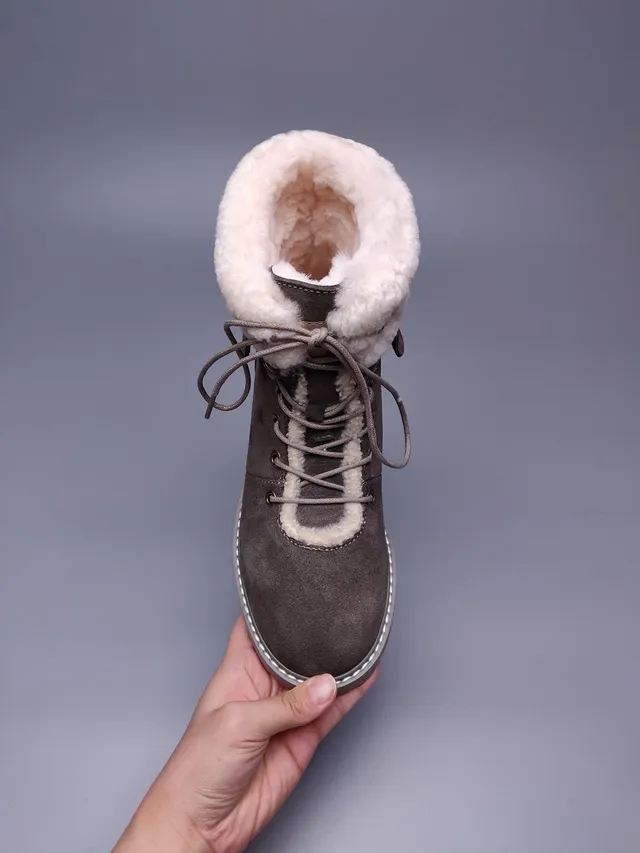 UGG Brown Beige Suede Upper Shearling-Lined Collar Ankle Boots 9