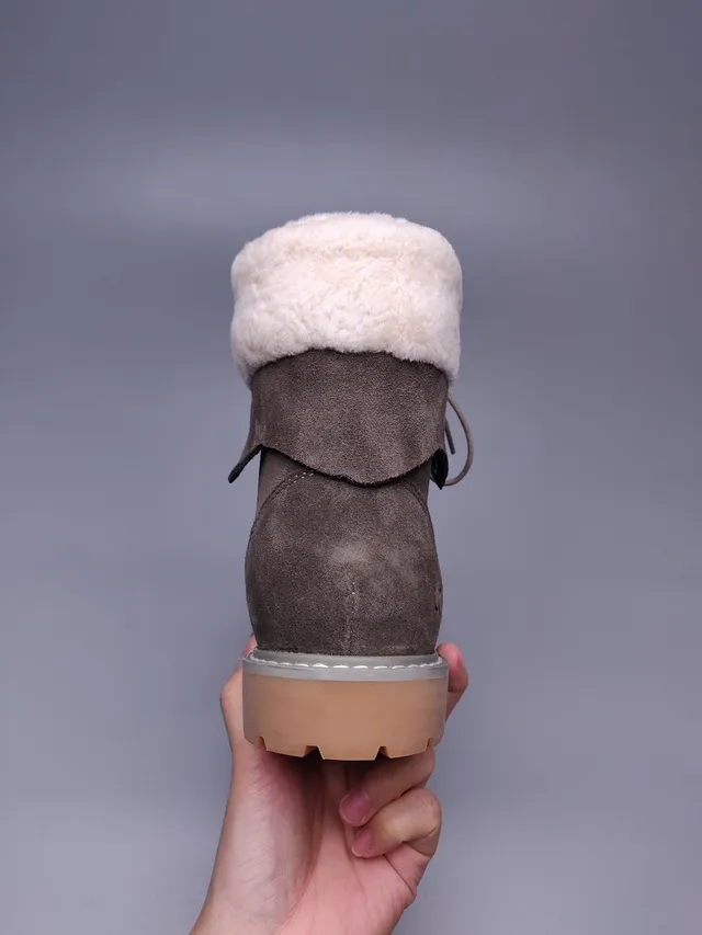 UGG Brown Beige Suede Upper Shearling-Lined Collar Ankle Boots 10