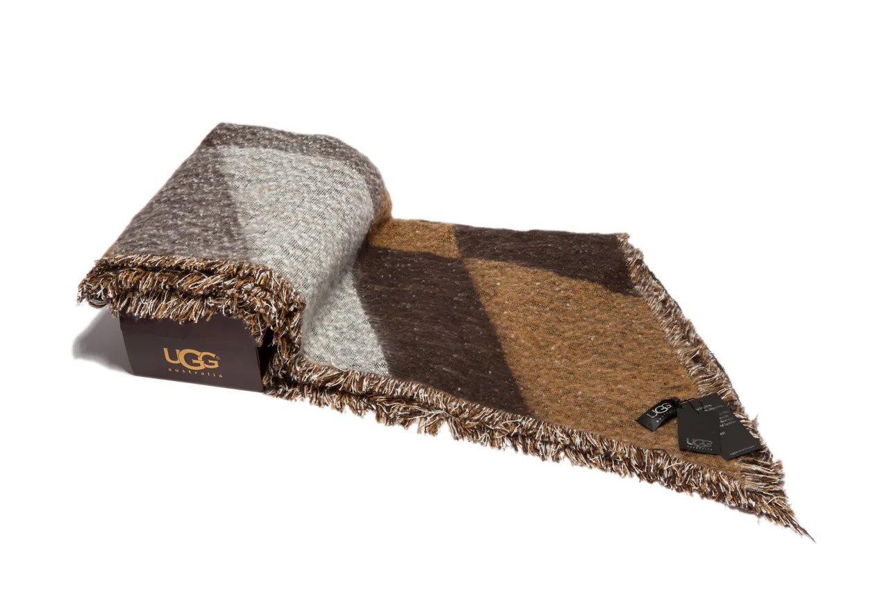 UGG Brown Beige Woven Fringed Scarve 5