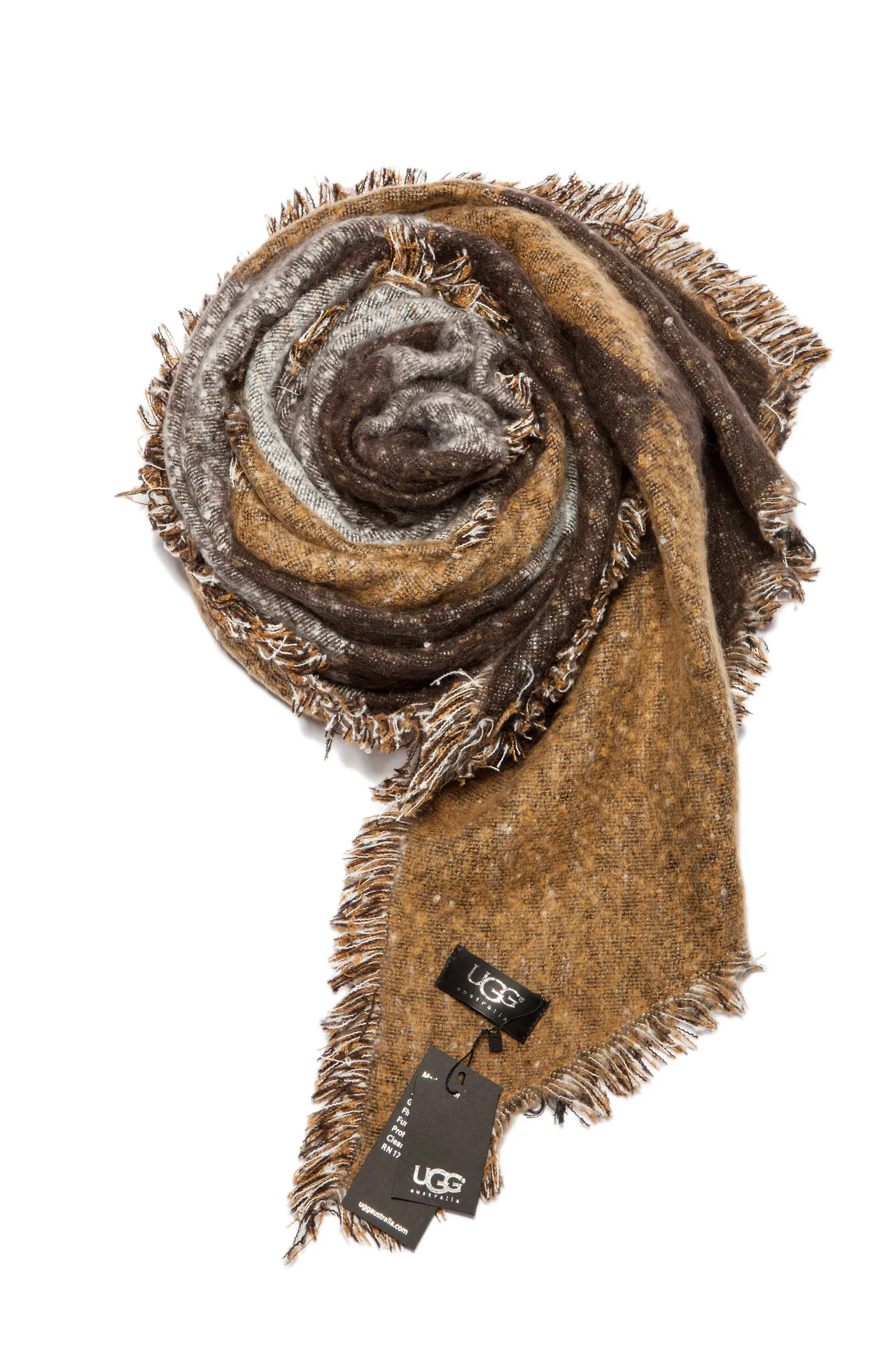 UGG Brown Beige Woven Fringed Scarve 6