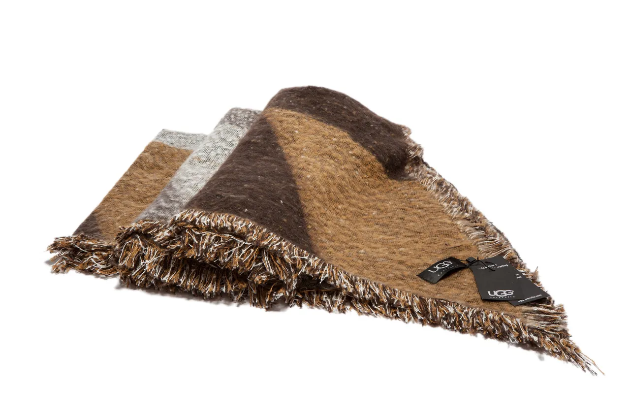UGG Brown Beige Woven Fringed Scarve 11