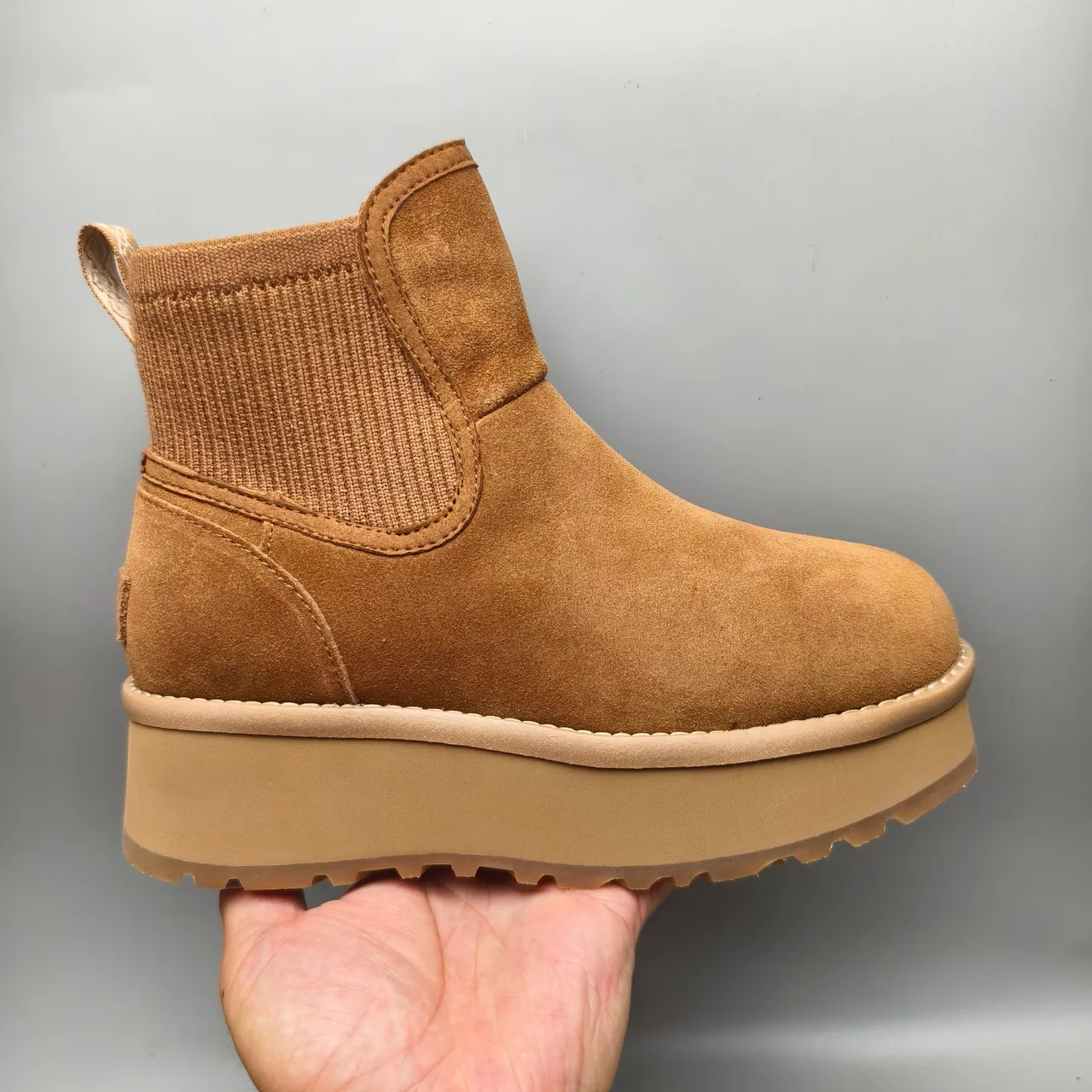 UGG Brown Suede Upper Ribbed Knit Collar Chelsea Boots 2