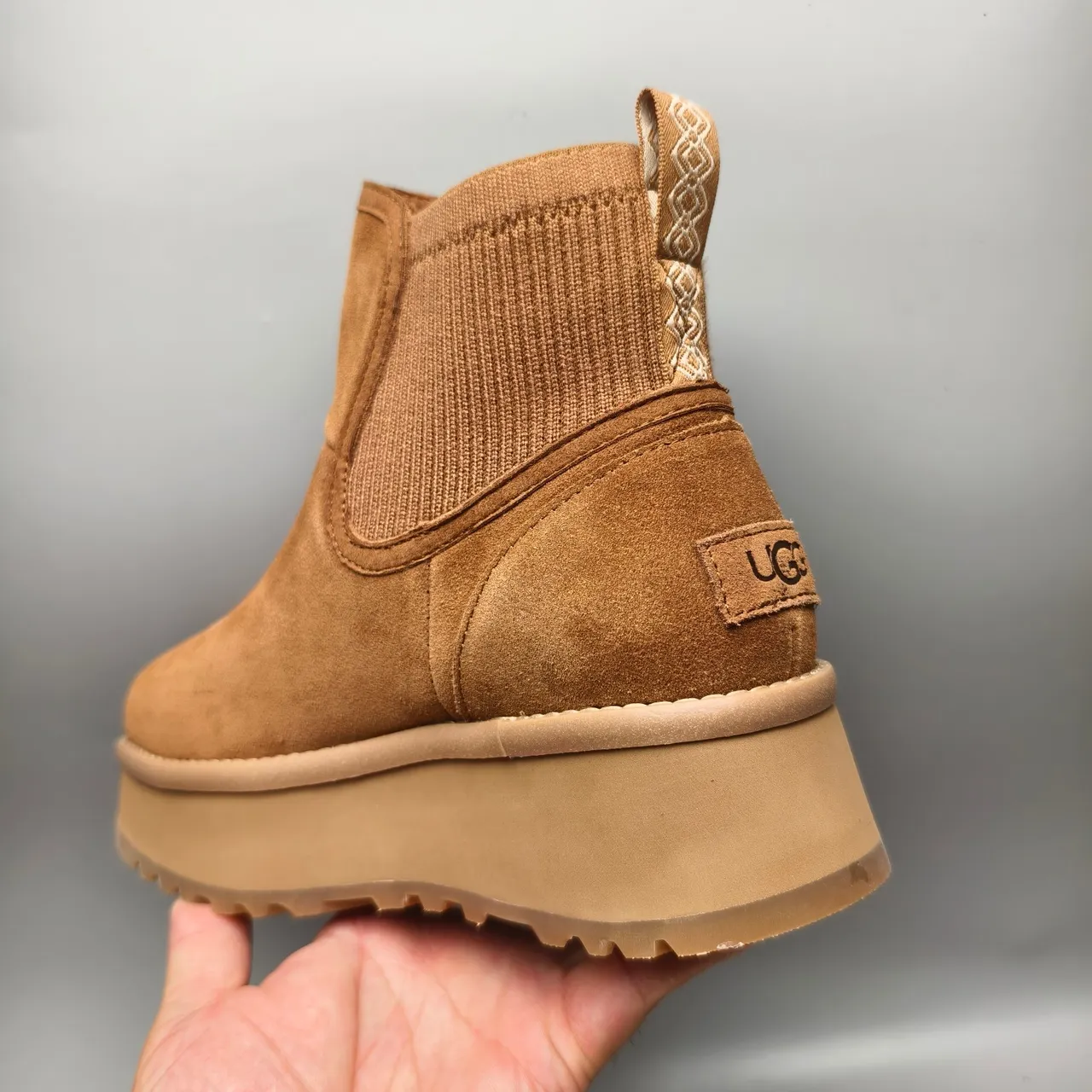 UGG Brown Suede Upper Ribbed Knit Collar Chelsea Boots 4