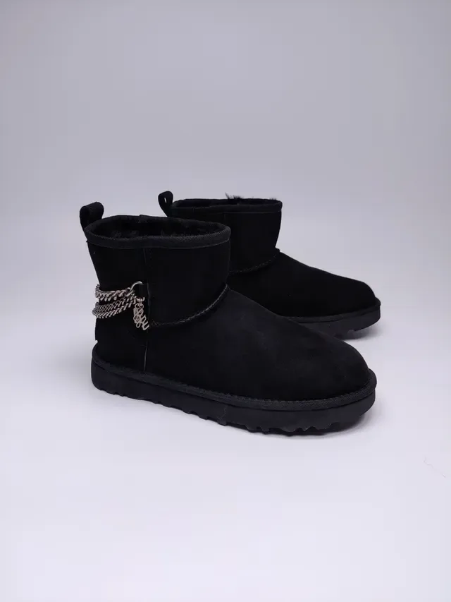 UGG Classic Mini কালো সুয়েড শিয়ারলিং লাইন্ড স্নো বুট 7