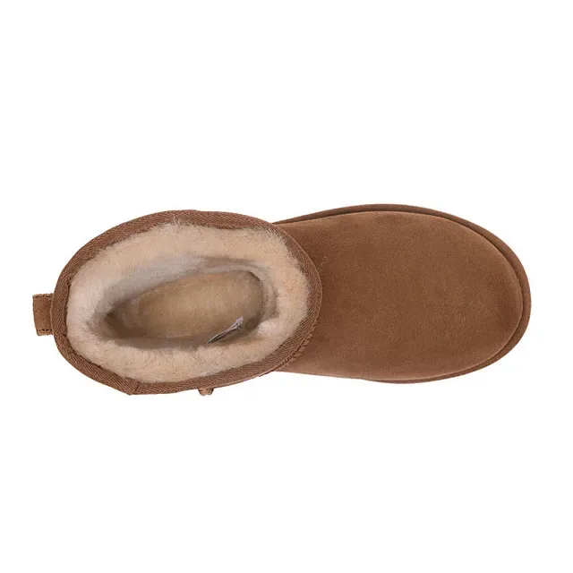 UGG Classic Mini Chestnut Brown Suede Shearling-Lined Snow Boots 2