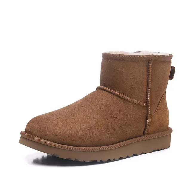 UGG Classic Mini Chestnut Brown Suede Shearling-Lined Snow Boots 4