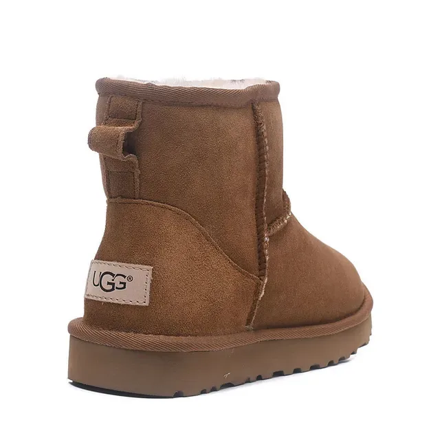 UGG Classic Mini Chestnut Brown Suede Shearling-Lined Snow Boots 5