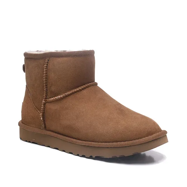UGG Classic Mini Chestnut Brown Suede Shearling-Lined Snow Boots 6