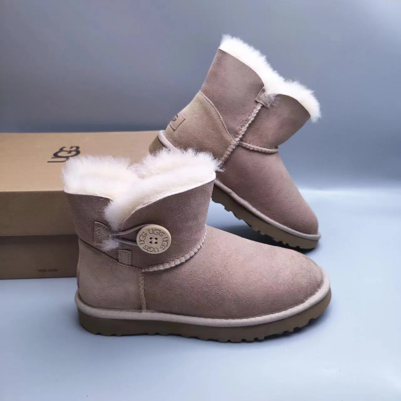 UGG Classic Mini Tan Suede Shearling-Lined Ankle Boots 4