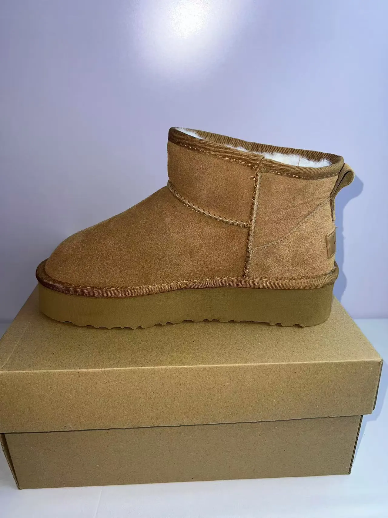 UGG Classic Mini Tan Suede Shearling-Lined Platform Snow Boots 2