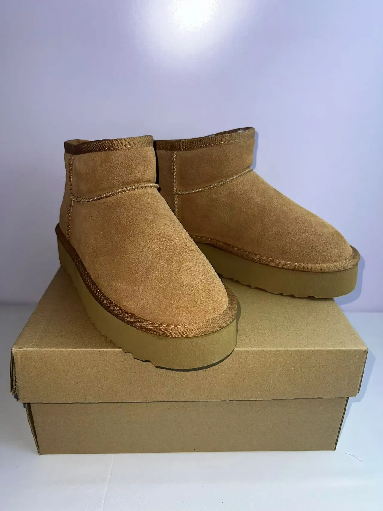 UGG Classic Mini Tan Suede Shearling-Lined Platform Snow Boots 4
