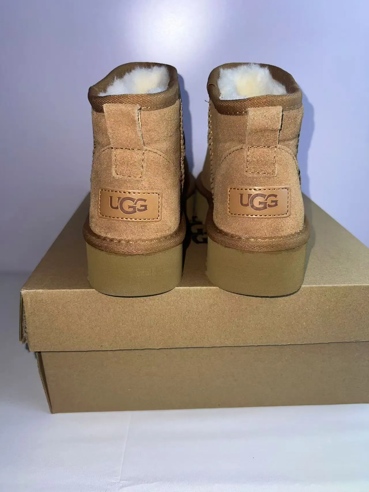 UGG Classic Mini Tan Suede Shearling-Lined Platform Snow Boots 6