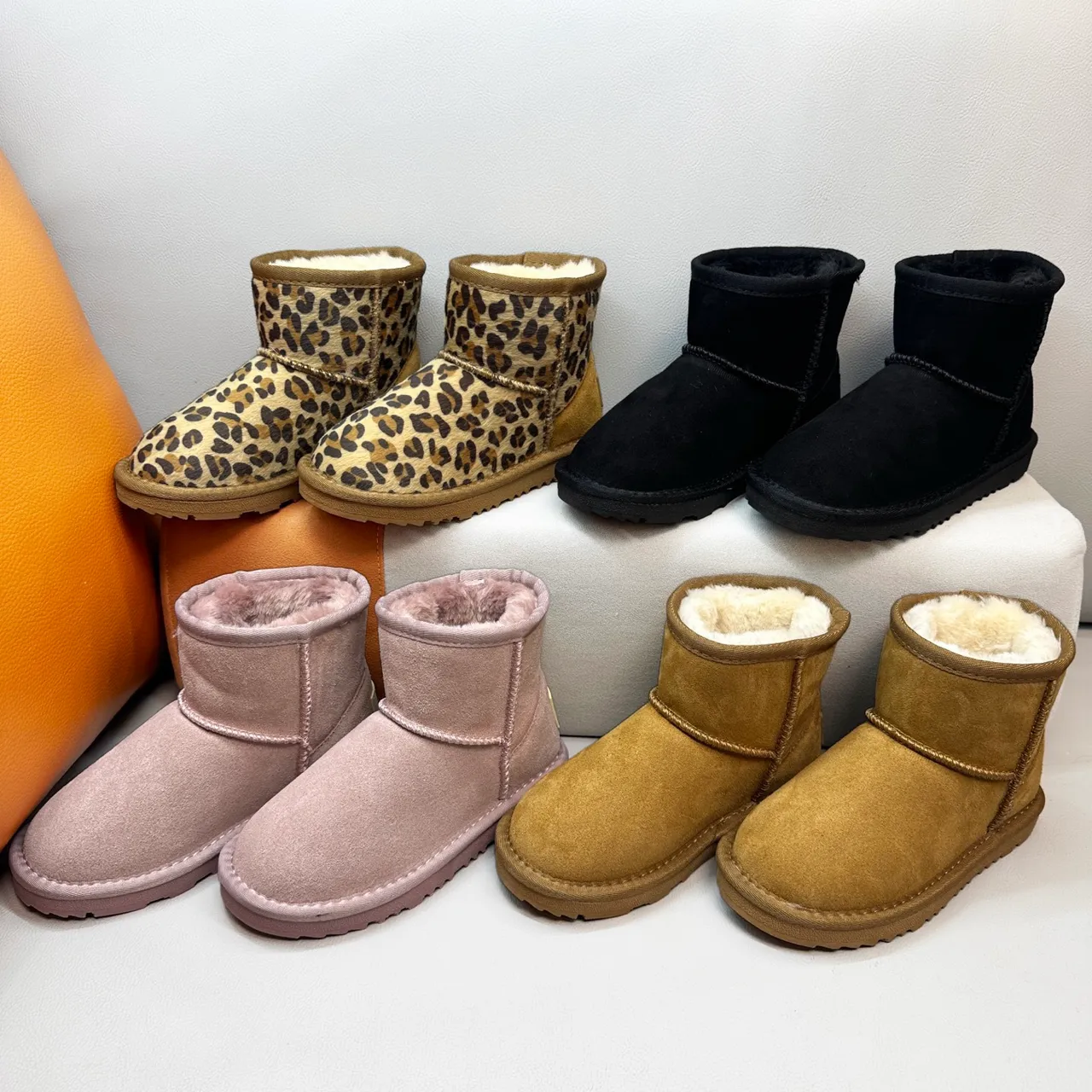 UGG Multicolor Beige Suede Upper Shearling-Lined Cuff Snow Boots 3