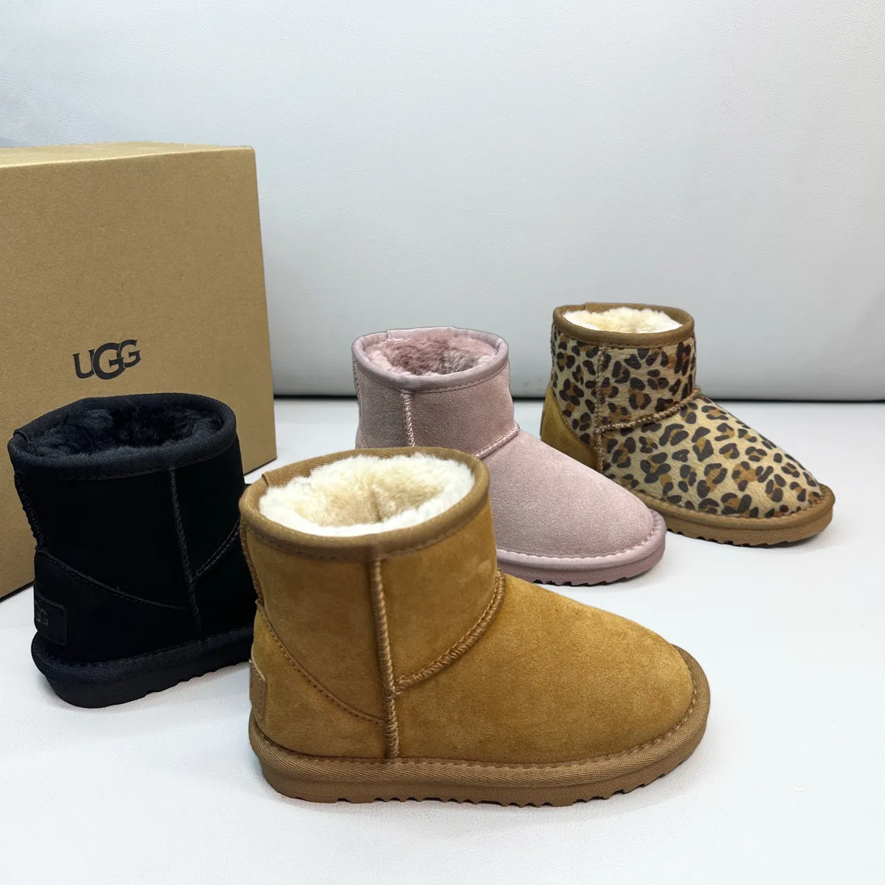 UGG Multicolor Beige Suede Upper Shearling-Lined Cuff Snow Boots 4