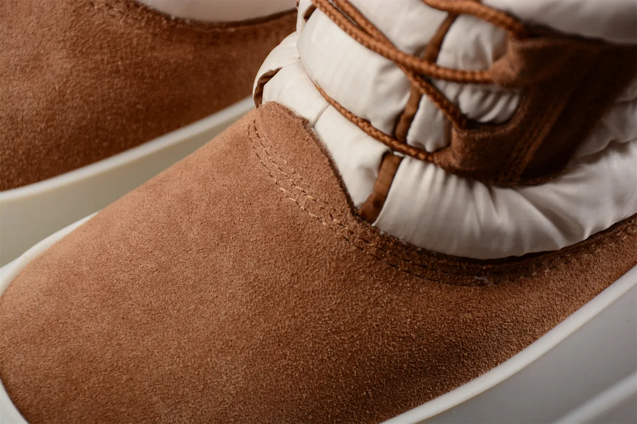 UGG Tasman Beige Brown Quilted Puffer Collar Suede Upper Snow Boots 6