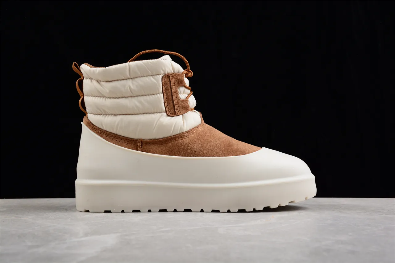 UGG Tasman Beige Brown Quilted Puffer Collar Suede Upper Snow Boots 10