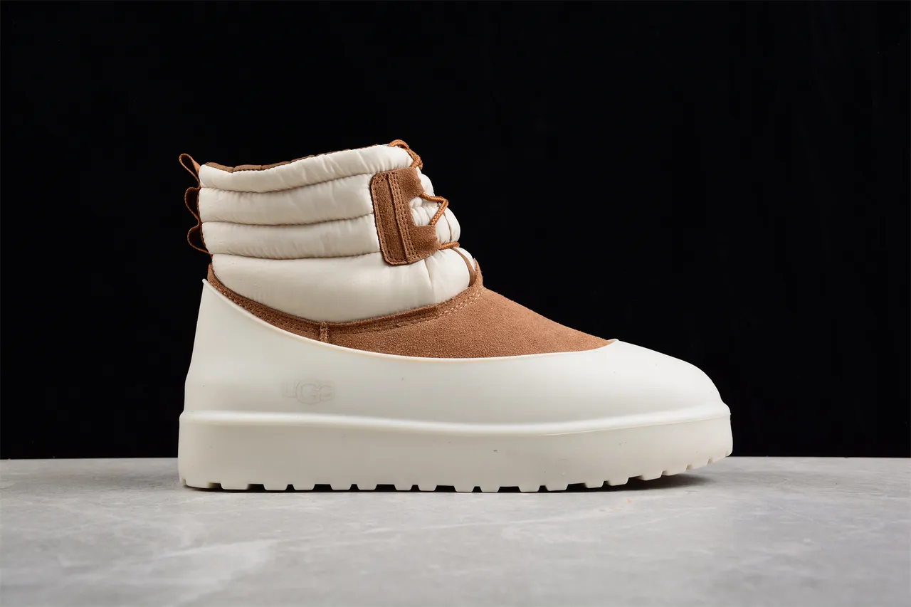 UGG Tasman Beige Brown Quilted Puffer Collar Suede Upper Snow Boots 13