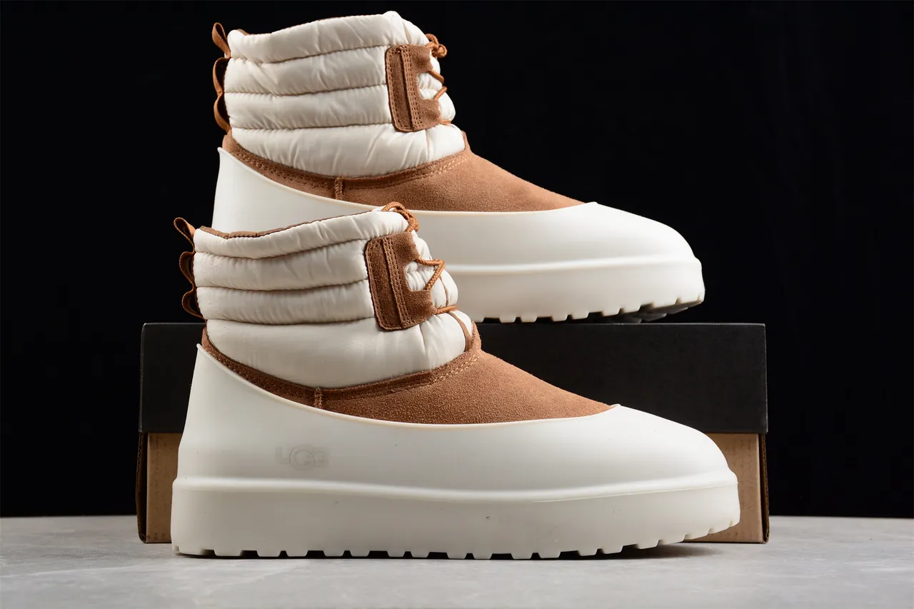 UGG Tasman Beige Brown Quilted Puffer Collar Suede Upper Snow Boots 14