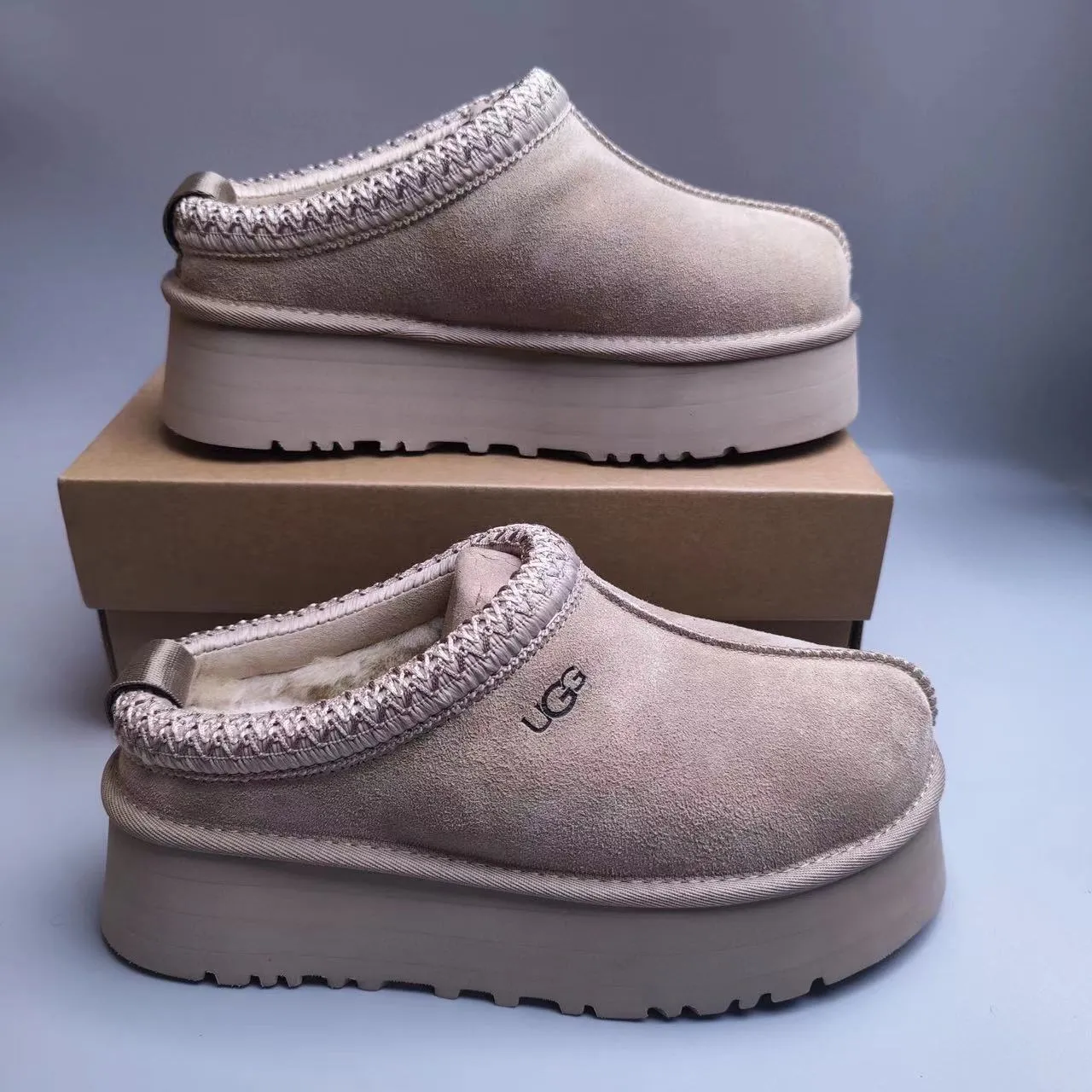 UGG Tasman Beige Suede Platform Slip-On Casual Shoe 2