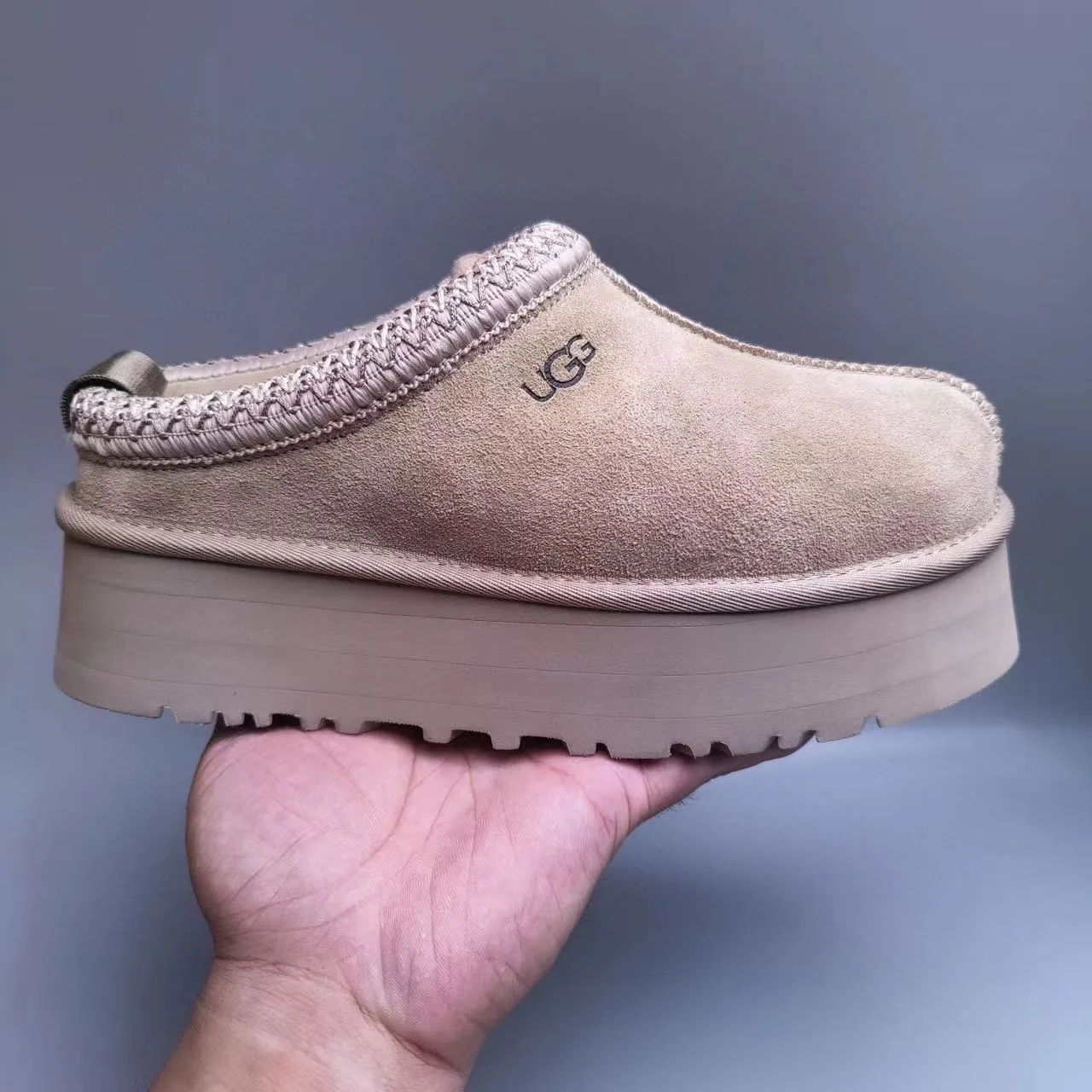 UGG Tasman Beige Suede Platform Slip-On Casual Shoe 3
