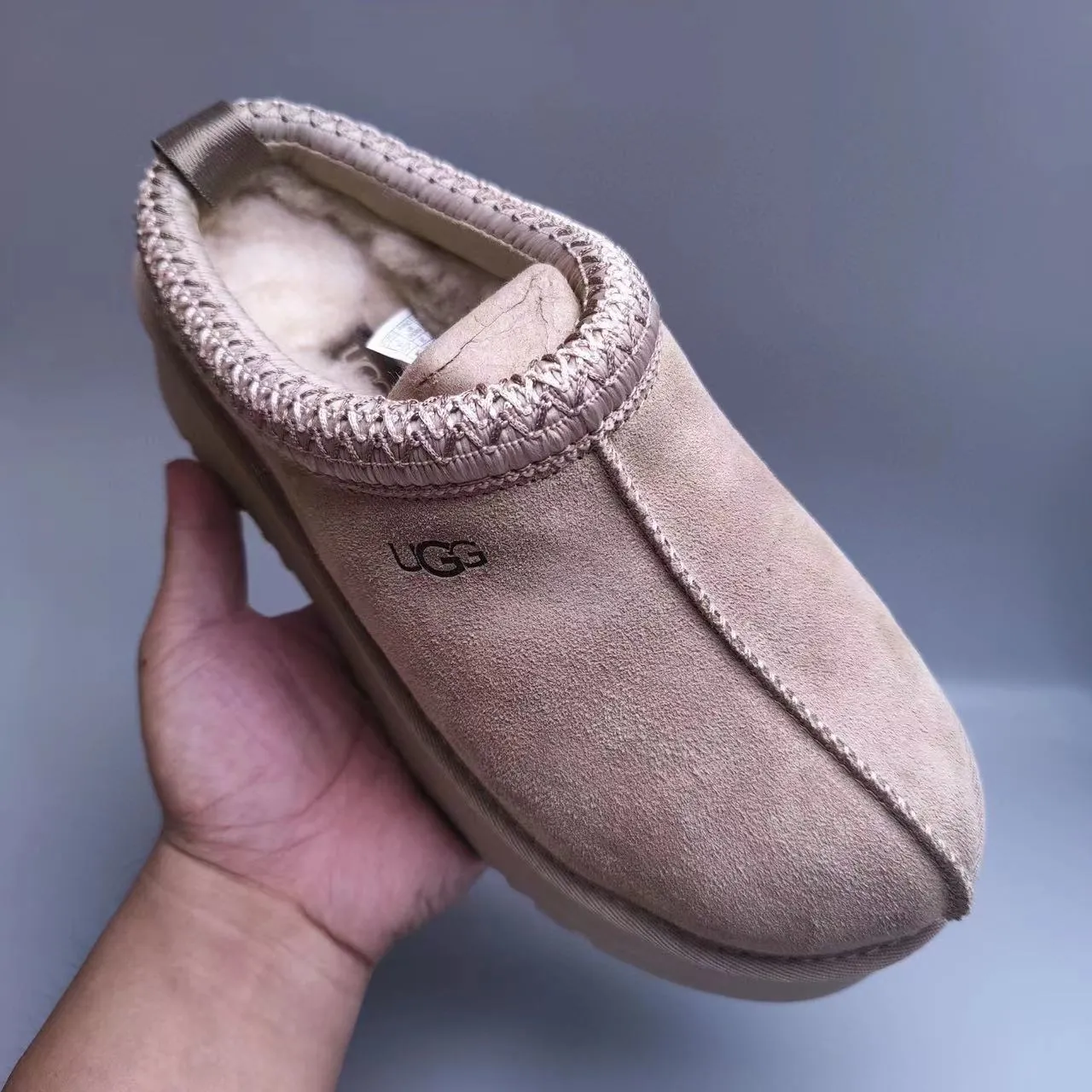 UGG Tasman Beige Suede Platform Slip-On Casual Shoe 4