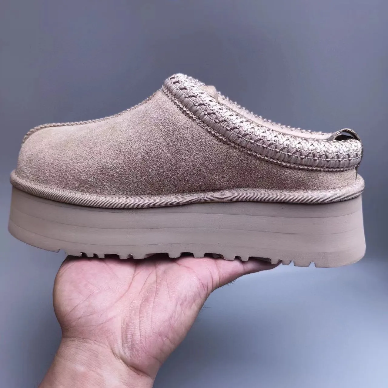 UGG Tasman Beige Suede Platform Slip-On Casual Shoe 5