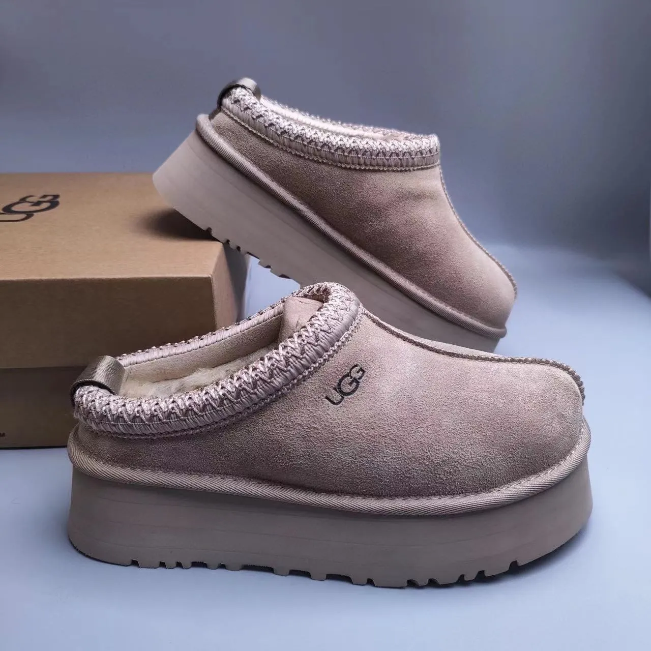 UGG Tasman Beige Suede Platform Slip-On Casual Shoe 6