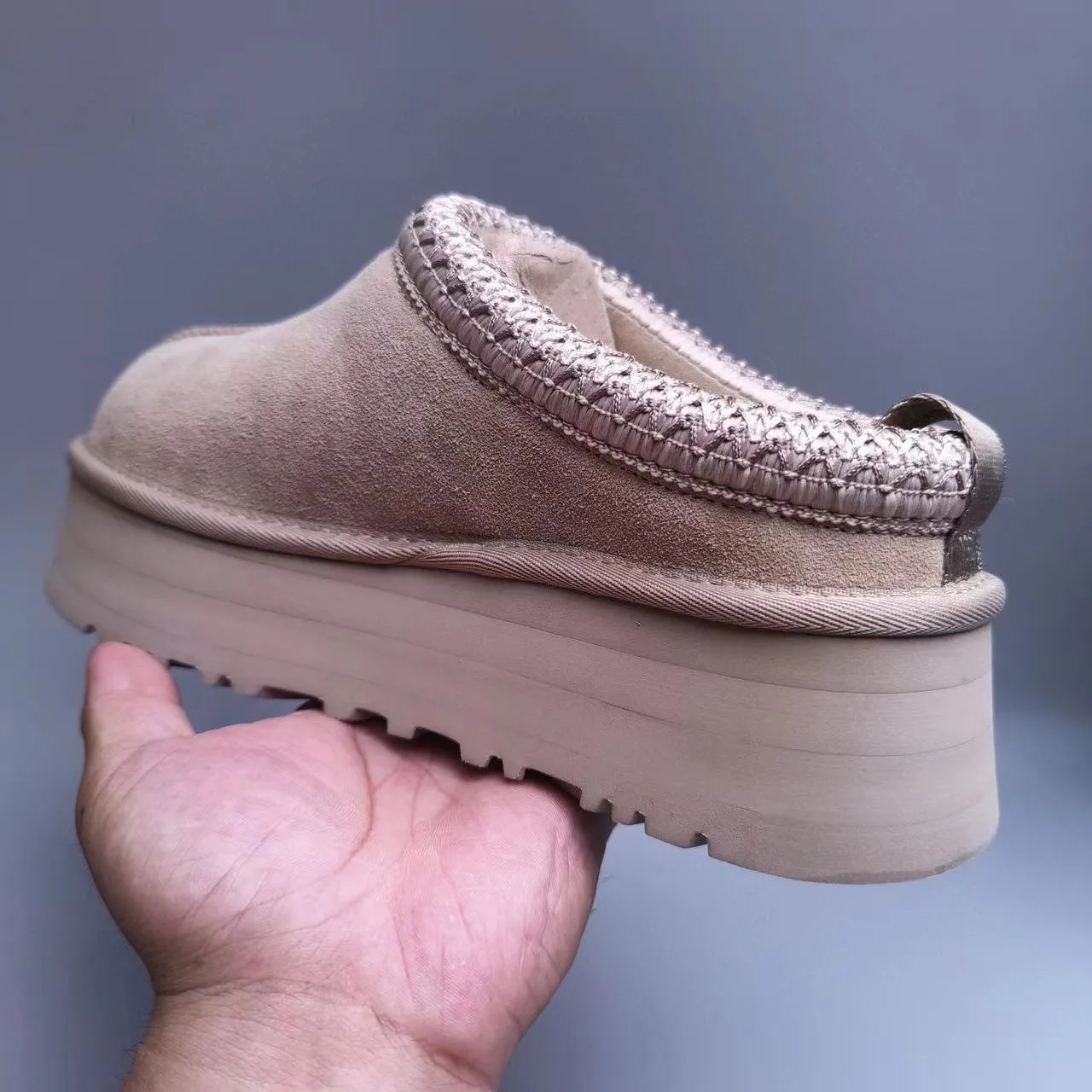 UGG Tasman Beige Suede Platform Slip-On Casual Shoe 8