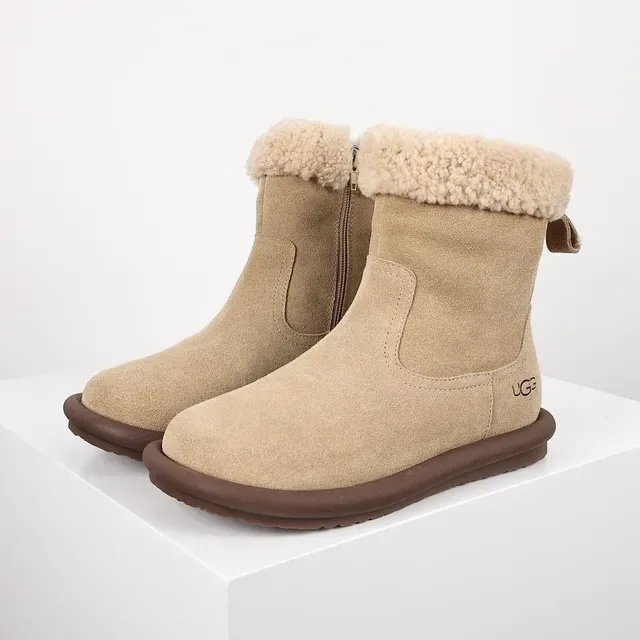 UGG Tasman Beige Suede Shearling Cuff Ankle Boots 2