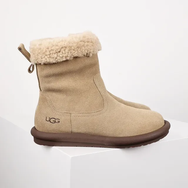 UGG Tasman Beige Suede Shearling Cuff Ankle Boots 3