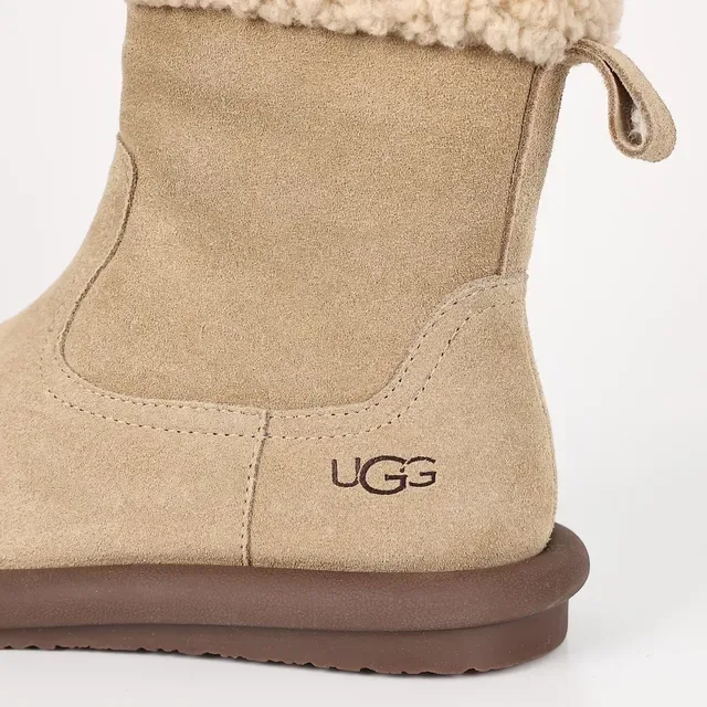 UGG Tasman Beige Suede Shearling Cuff Ankle Boots 4