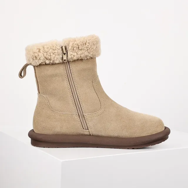 UGG Tasman Beige Suede Shearling Cuff Ankle Boots 7
