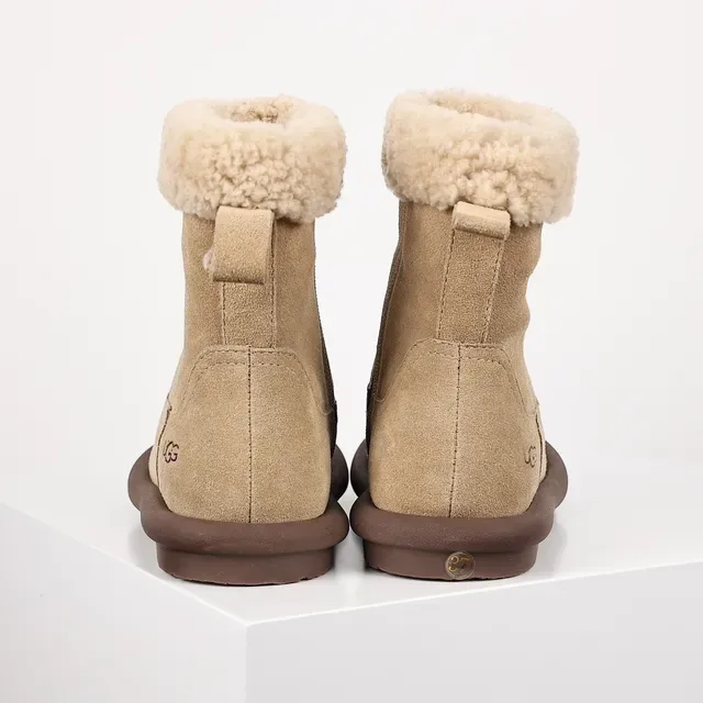 UGG Tasman Beige Suede Shearling Cuff Ankle Boots 8