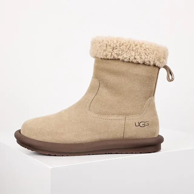 UGG Tasman Beige Suede Shearling Cuff Ankle Boots 9