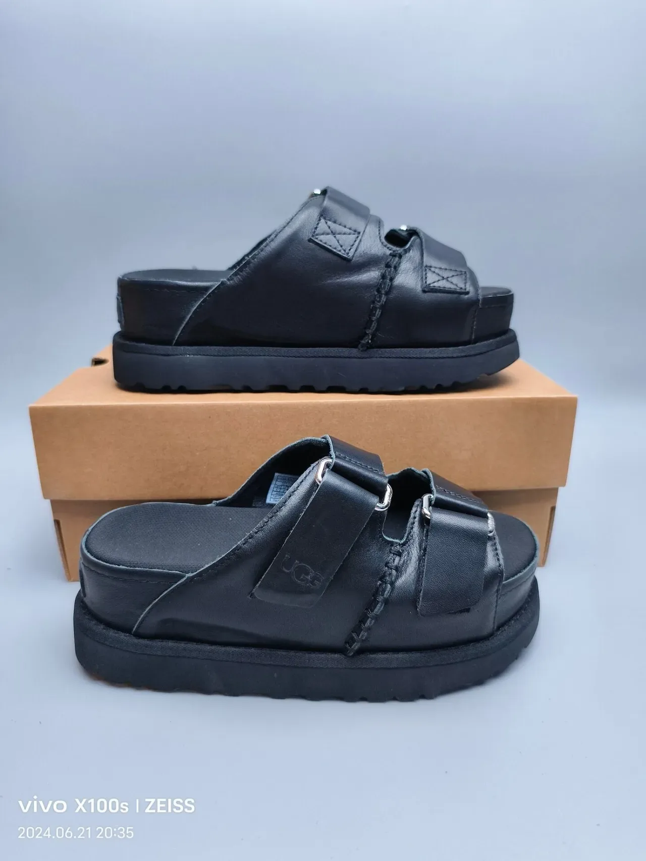 UGG Tasman Black Double-Strap Platform Slippers 2