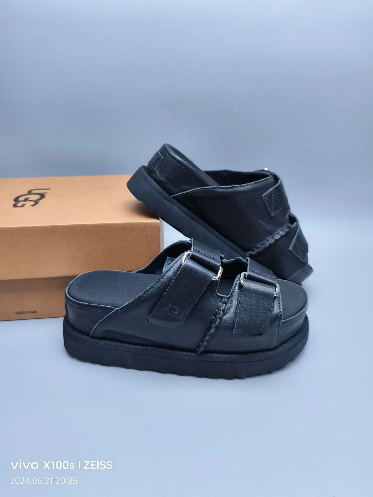 UGG Tasman Black Double-Strap Platform Slippers 6