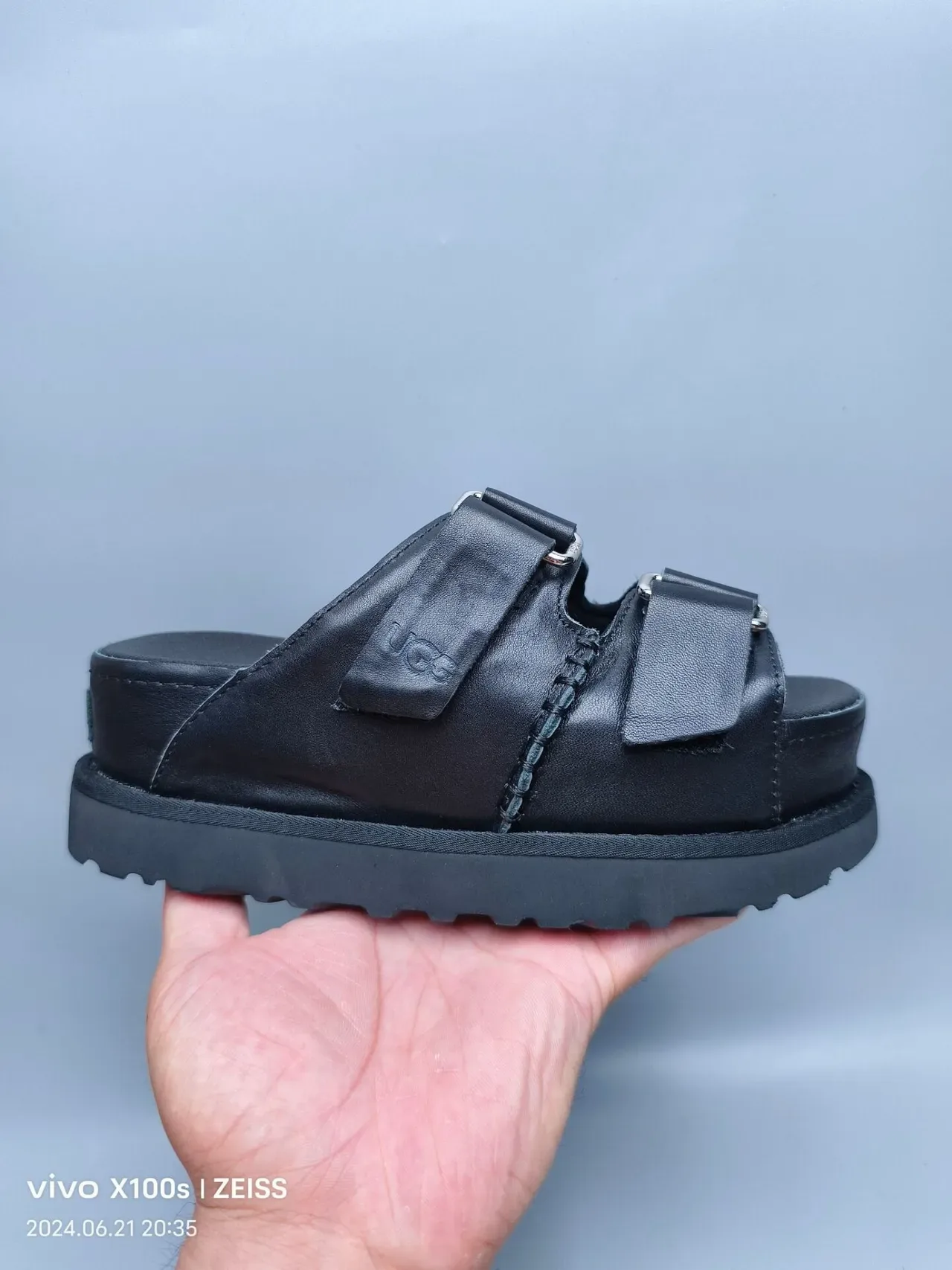 UGG Tasman Black Double-Strap Platform Slippers 7