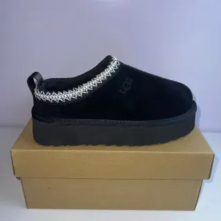 UGG Tasman أسود فضي كعب منصة حاشية منسوجة كولار أحذية كاجوال
