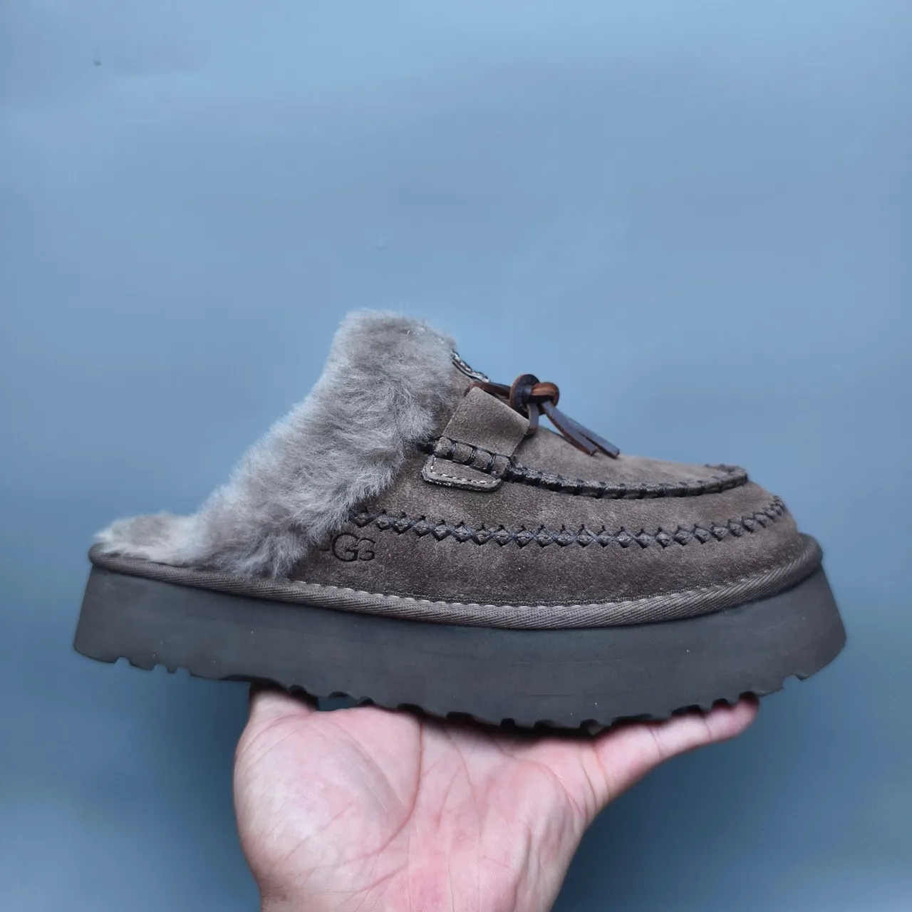 UGG Tasman Brown Suede Shearling-Lined Platform Loafers 2